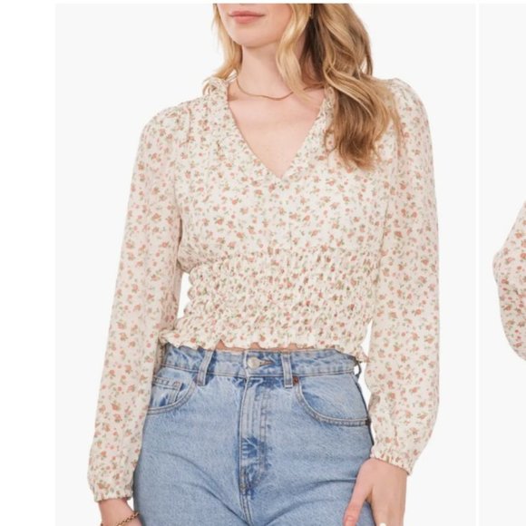 1.State Floral Smock Waist Top - Picture 3 of 6